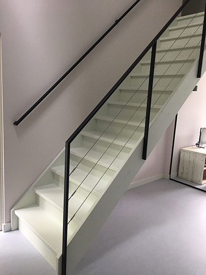 Stalen balustrade met rvs draden